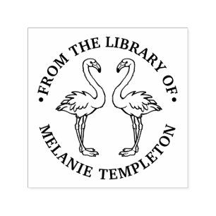 2 flamingor stående bibliotek boknamn självfärgande stämpel