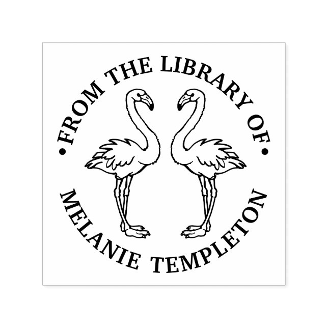 2 flamingor stående bibliotek boknamn självfärgande stämpel (Design)