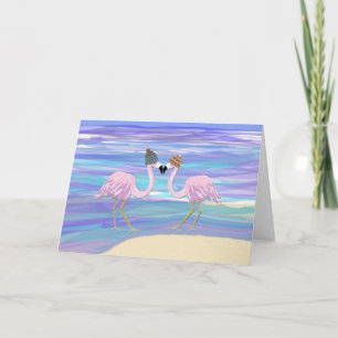 2 Flamingos i stack hattar Helgkort