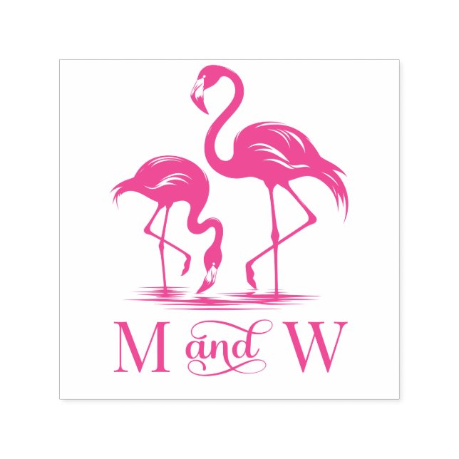 2 Flamingos Par Wedding 2 Initialer Monogram Självfärgande Stämpel (Design)