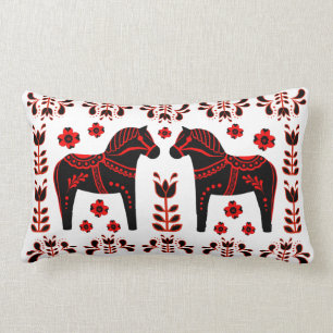 2 Folk Dala häst/Folk blommigt/Friesian som är Lumbarkudde