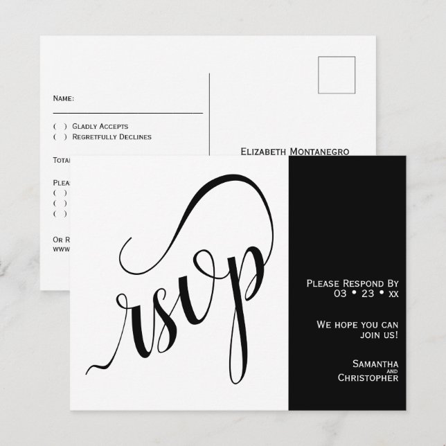 2 fönster minimalistiska svarta & vita bröllops-RS Vykort (Fram/baksida)