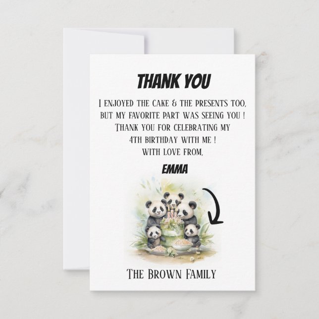 2 Föräldrar 3 Barn - Vattenfärg Familjefödelsedag  Tack Kort (Framsida)