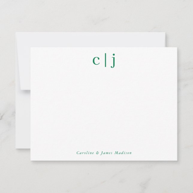 2 Första monogram Forest Grönt par Stationery Anteckningskort (Framsida)