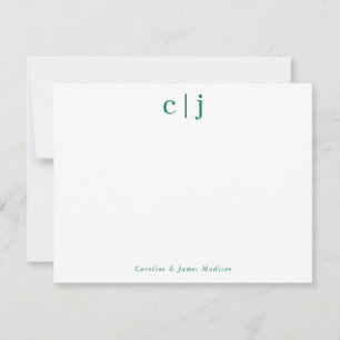 2 Första monogram Forest Grönt par Stationery Anteckningskort