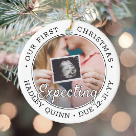 2 Foto 1:a Julafton väntar på moderna Baby-föräldr Julgransprydnad Keramik