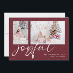 2 Foto 2024 Kalender Glatt Jul Burgundy Julkort<br><div class="desc">Modern 2-fotofamiljskript 2024 Kalender - Glatt Jul Burgundy. Tillgänglig digitalt och utskriven. Byt bara ut de två exempelbilderna mot ditt eget och anpassa dem till namnen. Glatt finns i ett skript för uppspelning av snyggt i vitt som kan ändras till ett annat färg om du så önskar. På baksidan finns...</div>