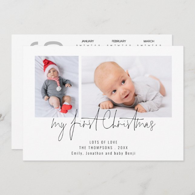 2 Foto 2026 Kalender Baby Första jul Julkort (Fram/baksida)