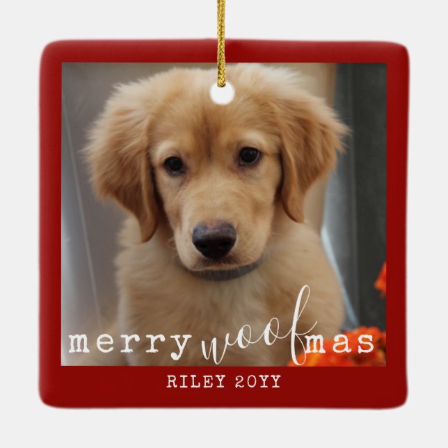 2 Foto 2 Hundar Merry WoofMas Rustic Red Julgransprydnad Keramik (Baksida)