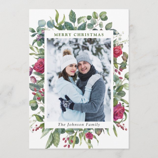 2 FOTO Akvarell Vinterrosor Blommor Jul Julkort (Framsida)