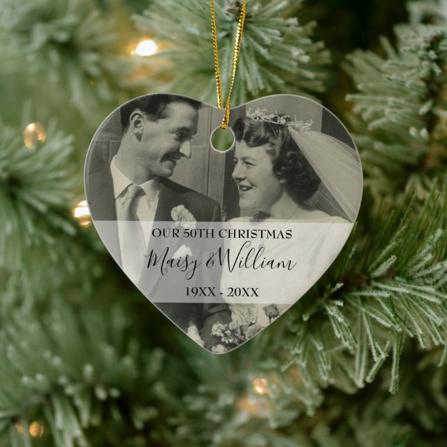 2 Foto Alla jubileumsår jul bröllop Julgransprydnad Keramik (Träd)