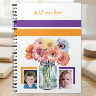 2 foto anpassad text blommor lila orange anteckningsbok