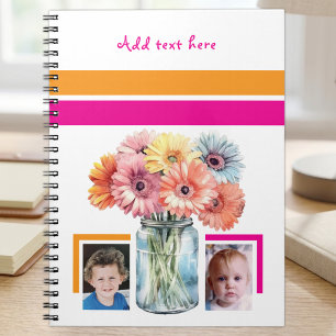 2 foto anpassad text blommor rosa orange anteckningsbok