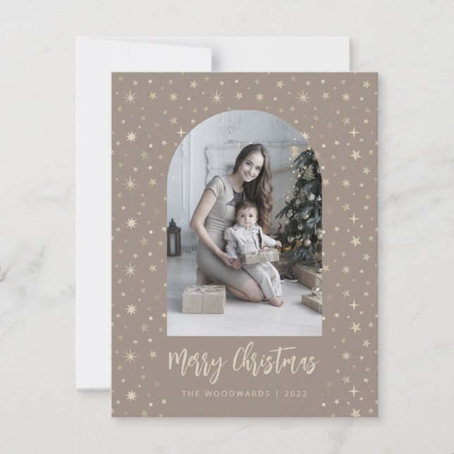 2-foto Arch Stars God jul Brown Guld Julkort (Framsida)
