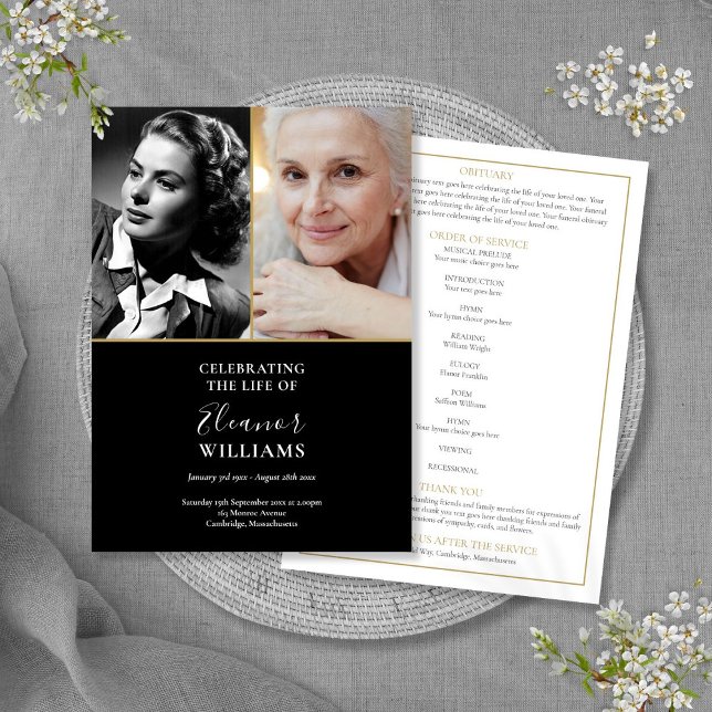 2 Foto Begravningsgudstjänst Ordning för Service Program (2 Photo Funeral Memorial Order Of Service Program)