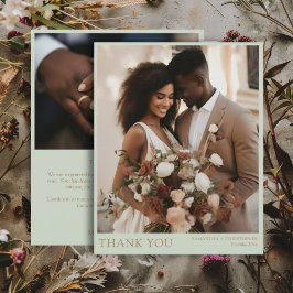 2 Foto Budget Grön & Guld Bröllop Tack Kort