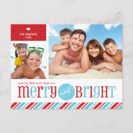 2 FOTO CHRISTMAS POSTCARD: merry & bright 1 Helg Vykort
