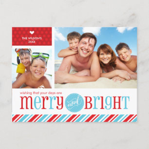 2 FOTO CHRISTMAS POSTCARD: merry & bright 1 Helg Vykort