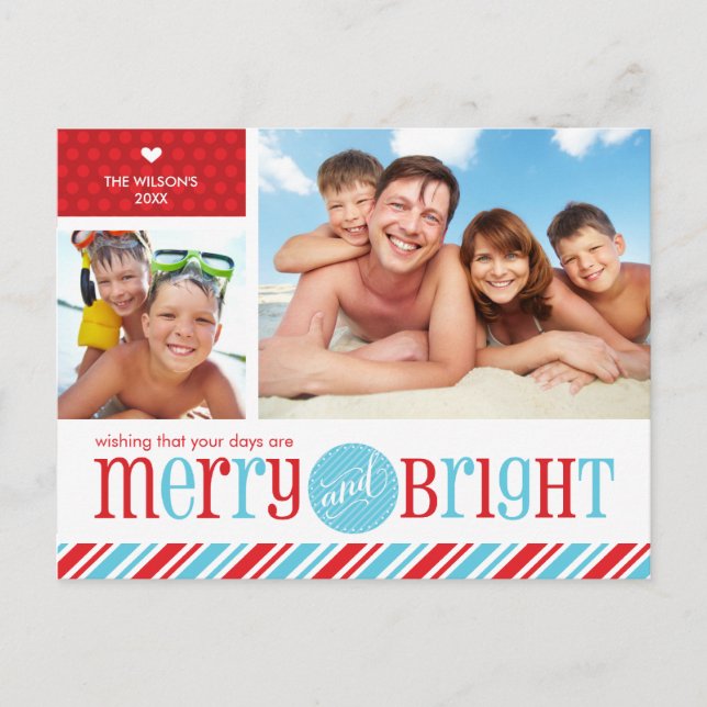 2 FOTO CHRISTMAS POSTCARD: merry & bright 1 Helg Vykort (Framsida)