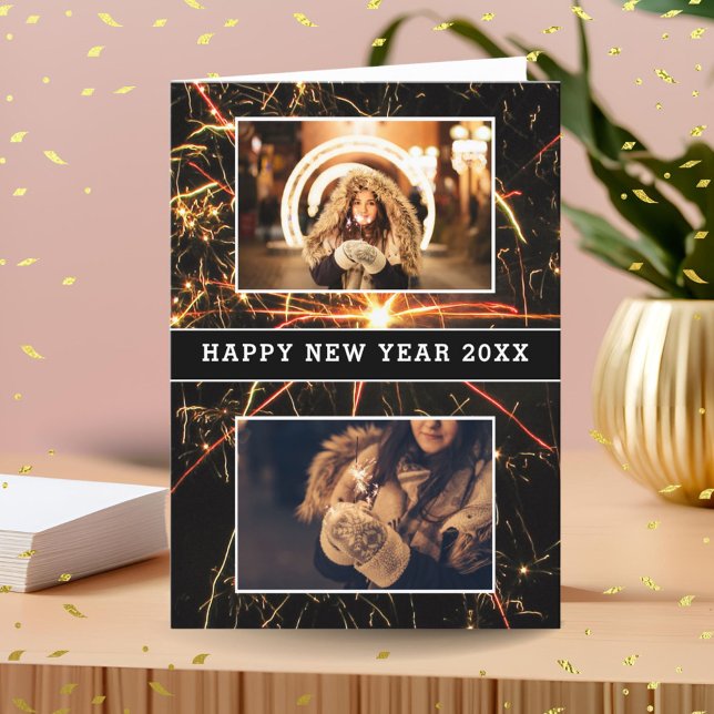 2 Foto Collage Fyrverkeri Gott Nytt År 2026 Helgkort (Skapare uppladdad)