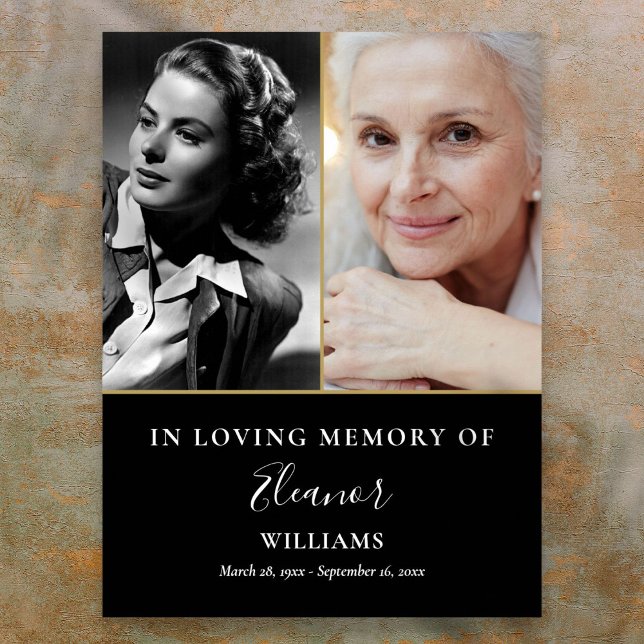 2 Foto Då Och Nu Minnesfirande Av Livet Poster (2 Photo Then And Now Memorial Celebration Of Life Poster)