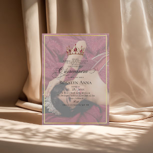 2 Foto Elegant Guld Princess Quinceañera Inbjudningar