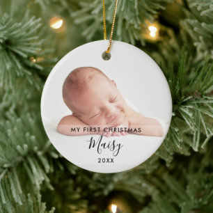 2 Foto Elegant Skript Baby Min Första Jul Julgransprydnad Keramik