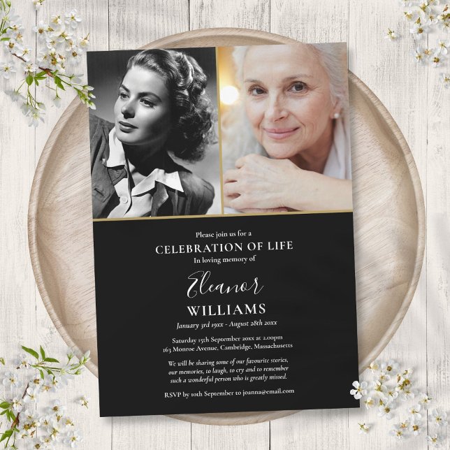 2 Foto Firande av Liv Begravningsinbjudan Inbjudningar (2 Photo Celebration of Life Funeral Invitation)