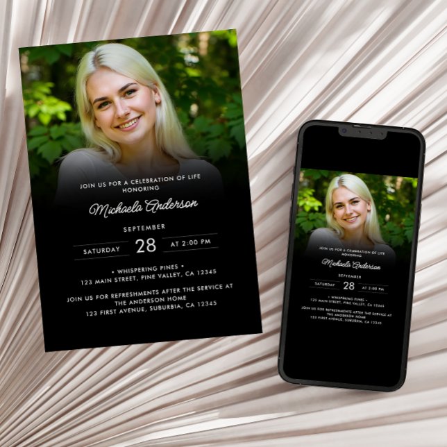 2-foto Firande av liv/Funeral/Minnesstund Inbjudningar (Skapare uppladdad)