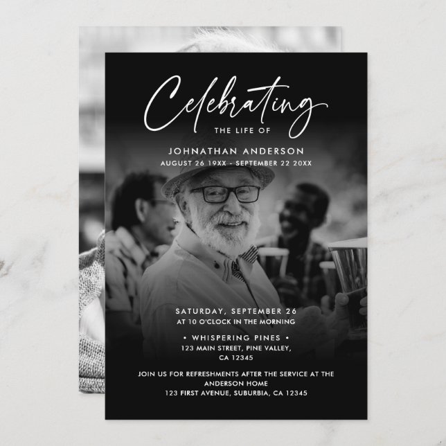 2-foto Firande i Life/Funeral/Memorial Inbjudningar (Fram/baksida)