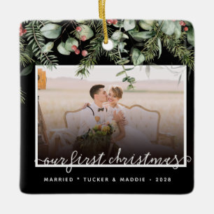 2 Foto Första jul Gift Winter Greenery Julgransprydnad Keramik