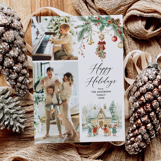 2 Foto Glad helg Cute Carolers Winter Scene Julkort (Skapare uppladdad)