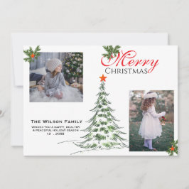 2 Foto God Jul & Grönt Kvists Grenar Julkort