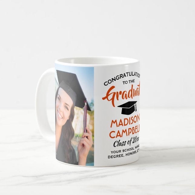 2 Foto Grattis Examenshögtid Orange Skrift Kaffemugg (Framsida vänster)