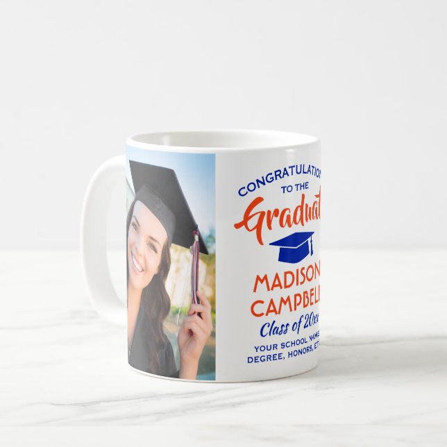 2 Foto Grattis till examen Orange och Blå Kaffemugg (Framsida vänster)