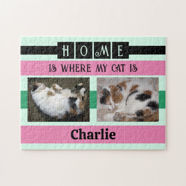 2 foto hem är katt eller hund add namn svart pussel (Horisontell)