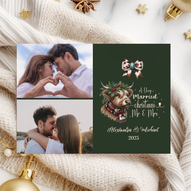 2 Foto Highland Cow God jul Mrs. och Mr. Julkort (Skapare uppladdad)