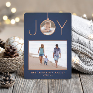 2 Foto Joy Ornament Elegant Modern Navy & Copper Julkort