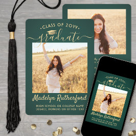 2 Foto Klass År Grön & Guld Script Examen Meddelande