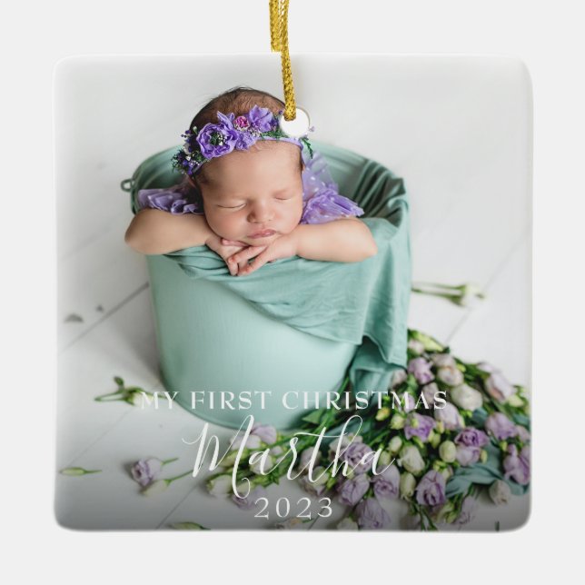 2 Foto Min första julskript Namn i Baby Julgransprydnad Keramik (Framsida)