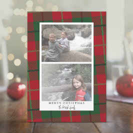 2 Foto Modern abstrakt med vit rand Plaid Julkort