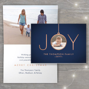 2 Foto Modern Minimalist Joy Navy Blue Copper Helgkort