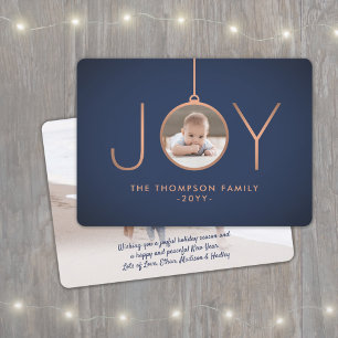 2 Foto Modern Minimalist Joy Navy Blue Copper Julkort
