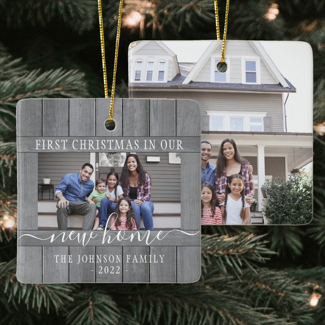 2 Foto New Home First jul Faux Grått Wood Julgransprydnad Keramik (Skapare uppladdad)