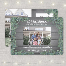 2 Foto Nya hem Farmhouse Greenery & Wood Flytta Julkort