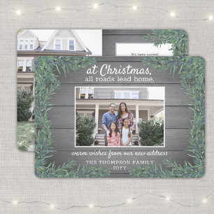 2 Foto Nya hem Farmhouse Greenery & Wood Flytta Julkort