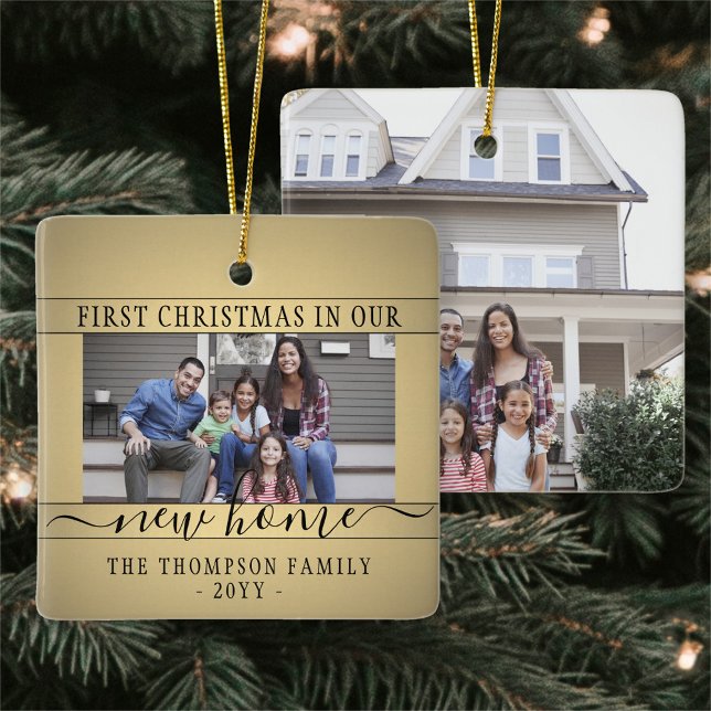 2 Foto Nytt hem - första julafton Guld & Black Julgransprydnad Keramik (Skapare uppladdad)