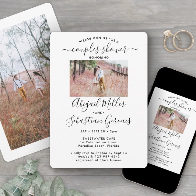 2 Foto Par Möhippa Chic Modern skript Inbjudningar (Skapare uppladdad)