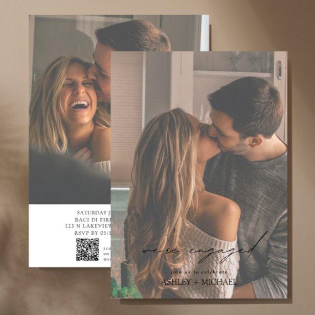 2 Foto QR-kodskript, Förlovningsfest Inbjudningar (Easily personalize this engagement party invite with your photos and deets!)
