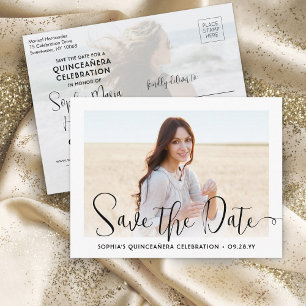 2 Foto Quinceañera Trendig Script Spara datumet Meddelande Vykort